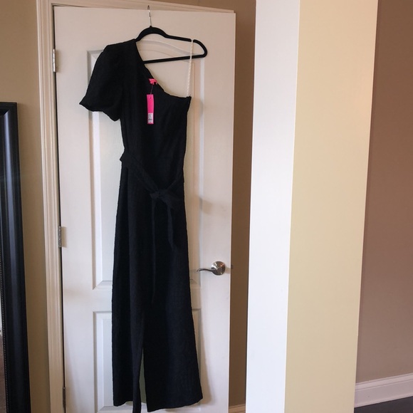 NWT Lilly Pulitzer Brialyn One Shoulder Jumpsuit: Pineapple Pucker Jacquard, 14. - Picture 6 of 10